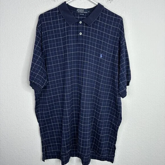 Polo Ralph Lauren Shirt Men XL Blue Plaid Short Sleeve Golf Business Preppy Polo