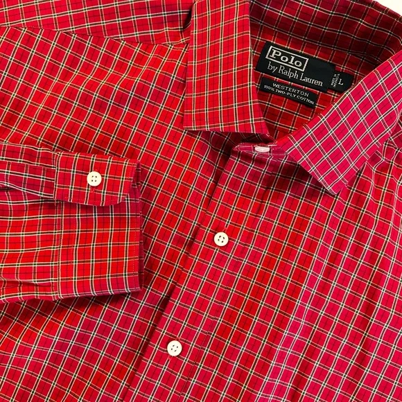 Polo Ralph Lauren Westerton 100% Cotton Button Up Shirt Men's‎ Large Red Plaid