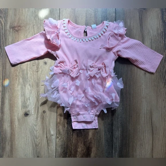 Pink Ruffled Kids Bodysuit 0-3M Floral Tutu Ballerina Princess
