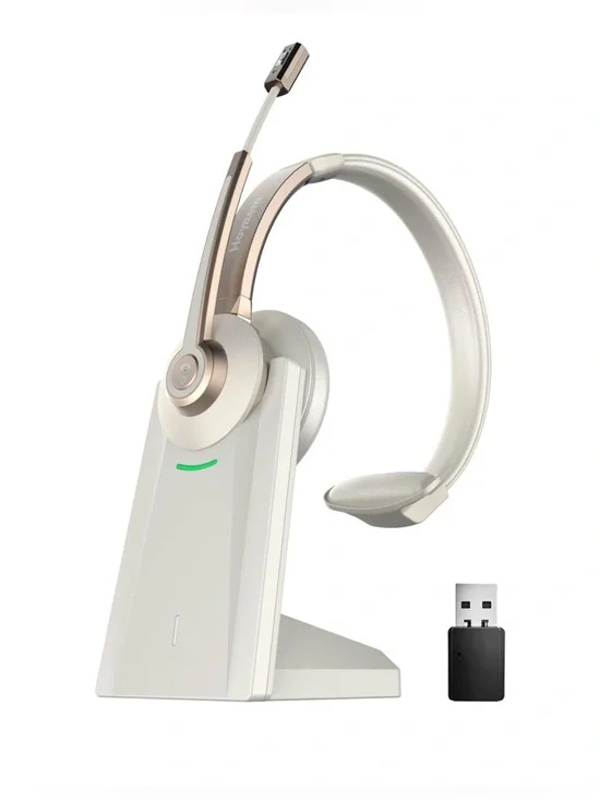 Wireless Bluetooth Headset with Charging Stand - White & Rose Gold