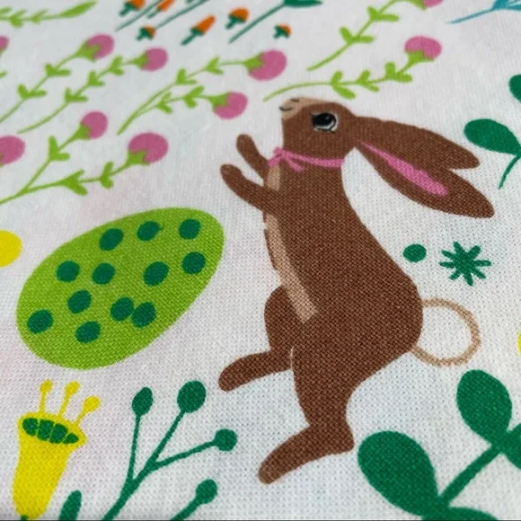 Retro Spring Floral cotton square Tablecloth Bunny Eggs Flowers