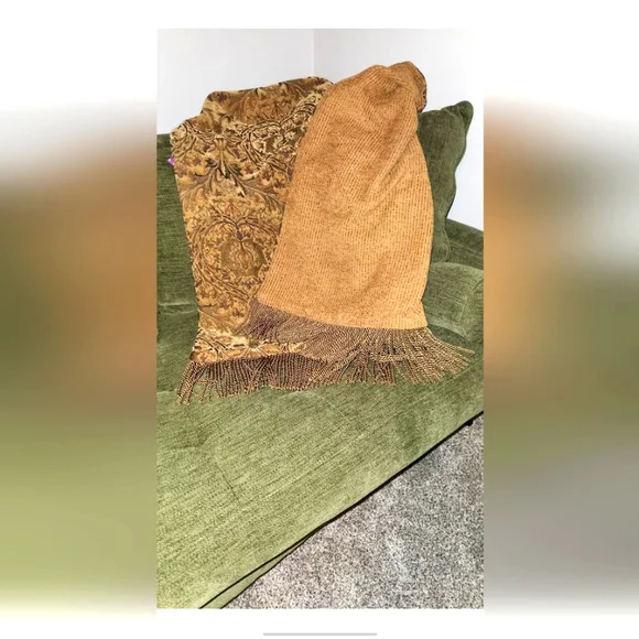 Stylish Tan and Gold Patterned Scarf