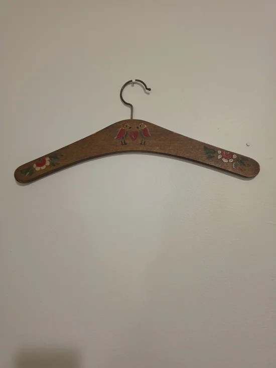 Vintage Hand Painted Wooden Hanger Lovebirds Heart Flowers Bridal Wedding Dress
