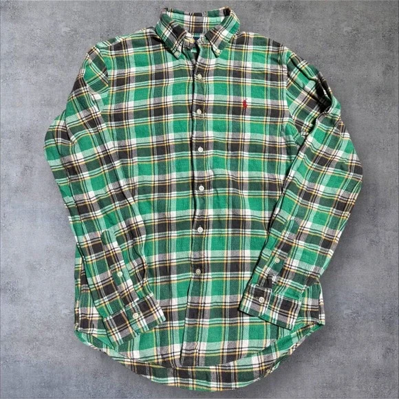 Polo Ralph Lauren Shirt Men S‎ Tartar Plaid Classic Fit Green Flannel Outdoors.