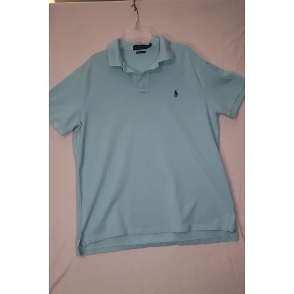 Polo Ralph Lauren Mens‎ Custom Slim Fit Cotton Mesh Polo Shirt Light Blue Large