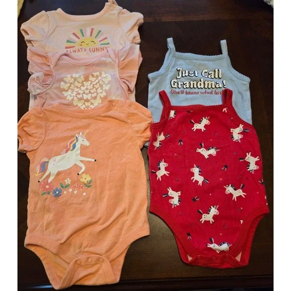 Garanimals Baby Girl Bodysuits Lot of 5 Unicorn Sun Grandma 3-6 Months Pink Red