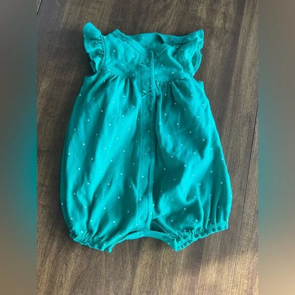 Carter's Green Polka Dot Baby Romper Size 3 Months