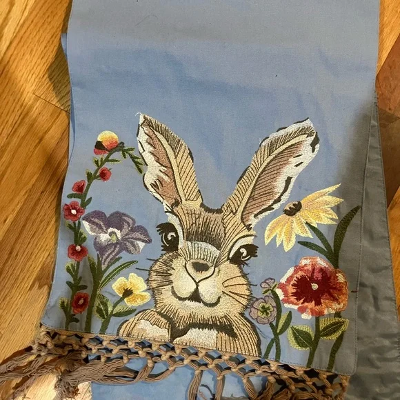 Embroidered Rabbit Scarf with Floral Design