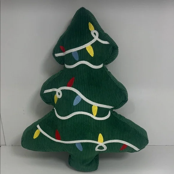 Holiday Green Christmas Tree Pillow with Lights