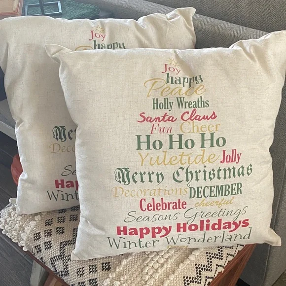 Festive Holiday Throw Pillow Set - Cream 19”