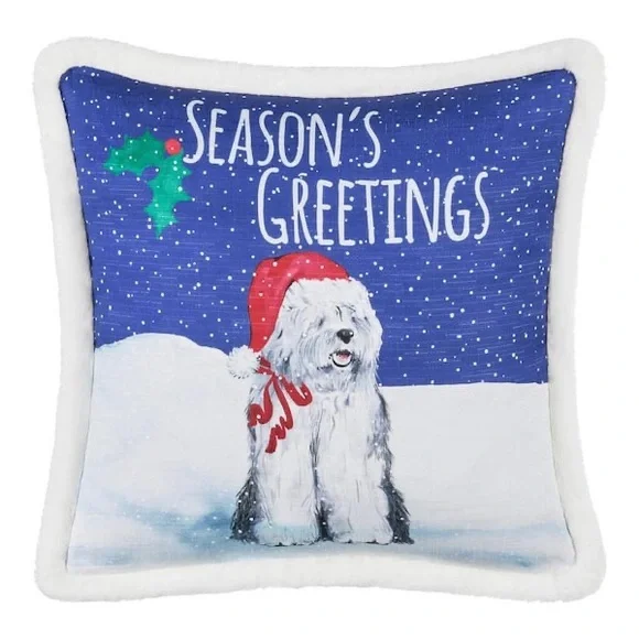 (1) 18 in Holiday Sheepdog Pillow Christmas Puppy Dog Pillow Brand New