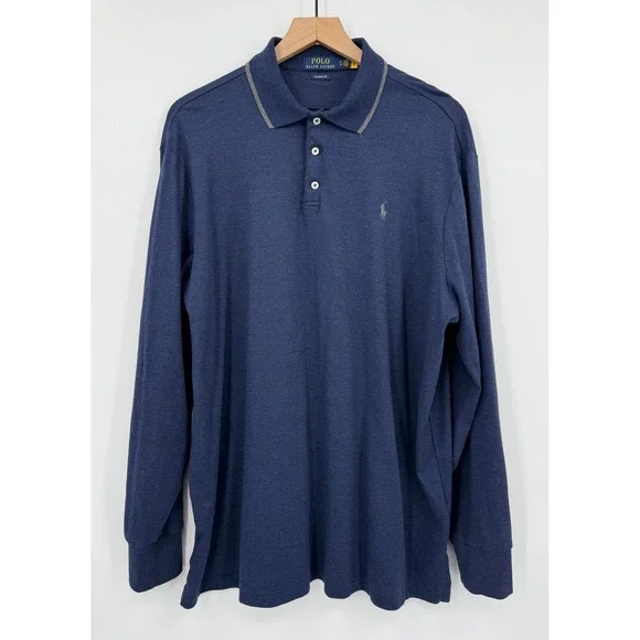 Polo Ralph Lauren Polo Shirt Mens XL Blue Heather Long Sleeve Classic Fit Polo