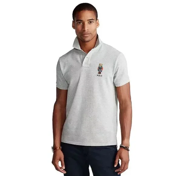 Polo Ralph Lauren Men's Slim Fit Polo Bear Polo Shirt Gray XXL