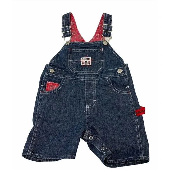 Osh Kosh B'Gosh Kids Toddler Dark Denim Overall Bib 18 mos Stars Red Vtg
