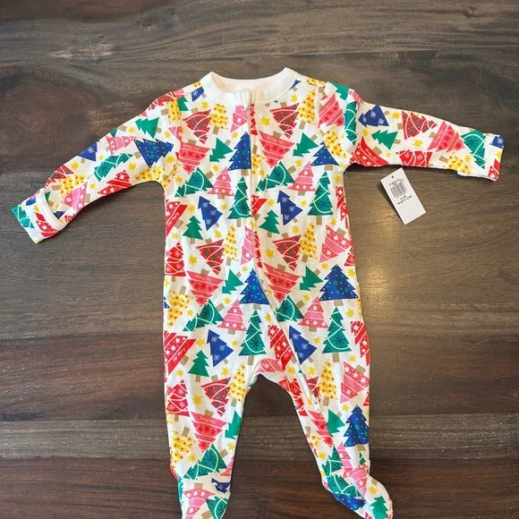 NWT Old Navy Rainbow One Piece Footie with Christmas Tree Print