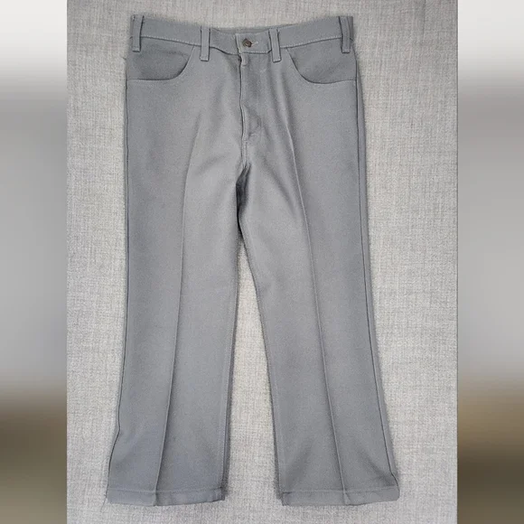 Vintage Levi's Polyester Creased CROPPED Grey Pants. 34 × 24.