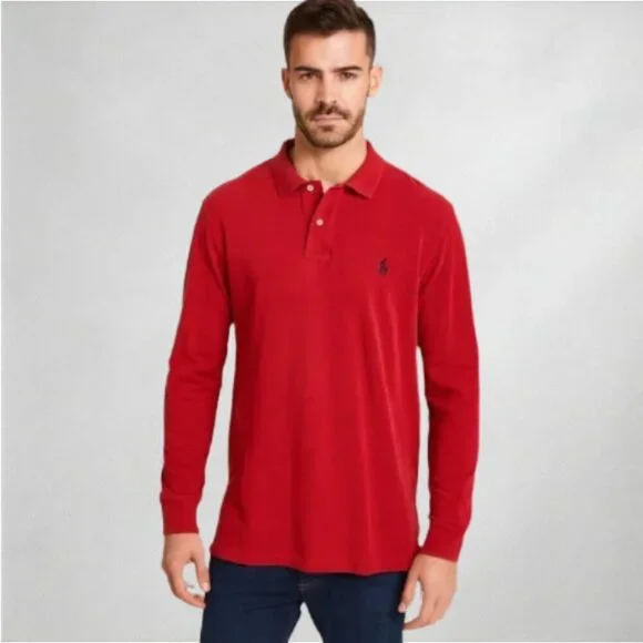 Polo Ralph Lauren Polo Tall Long Sleeve Knit Men's Shirt XL Red