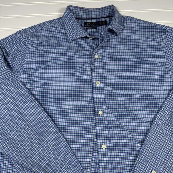 Polo Ralph Lauren Performance Button Up Plaid Shirt Men's XL Blue Mulitcolor GUC
