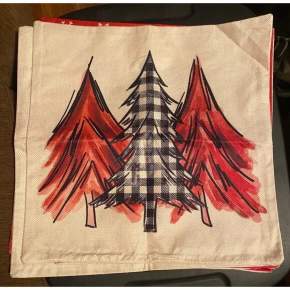 Set of 4 Christmas Farmhouse Throw Pillow Covers Zipper Joy Hello Winter Snow