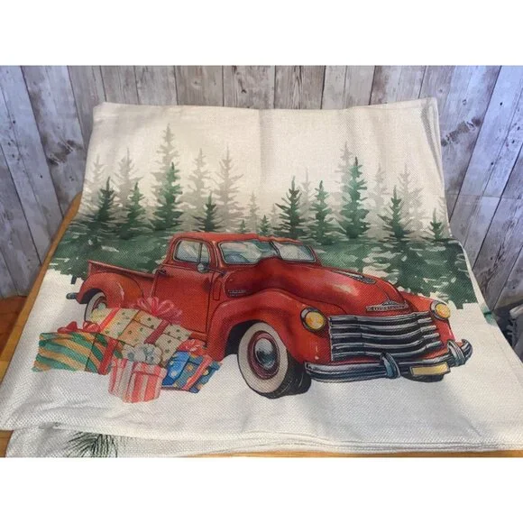 Set 4 Christmas Zipper Pillow Cover Cases Farmhouse Red Truck Reindeer 18