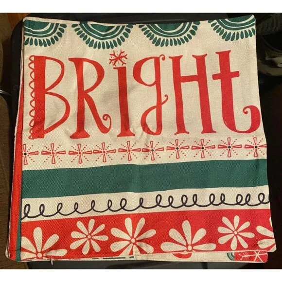Set of 4 Christmas Pillow Throw Covers Zipper Whimsical Bright Merry Santa Snow