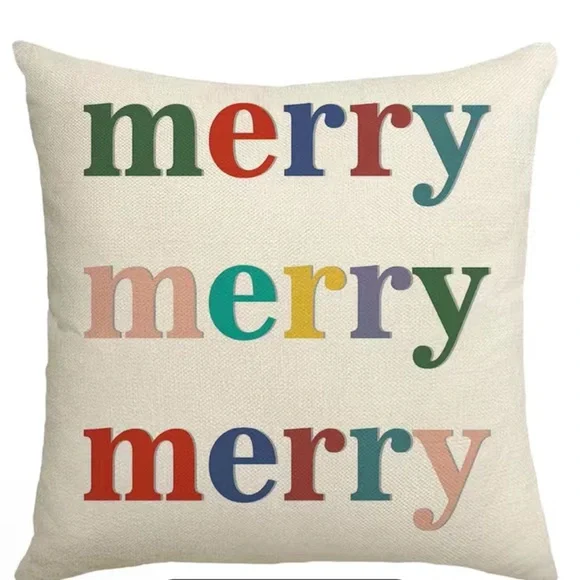 Double Sided Christmas Pillowcase Merry Merry 17.7*17.7 Inch Linen Blend Pillow