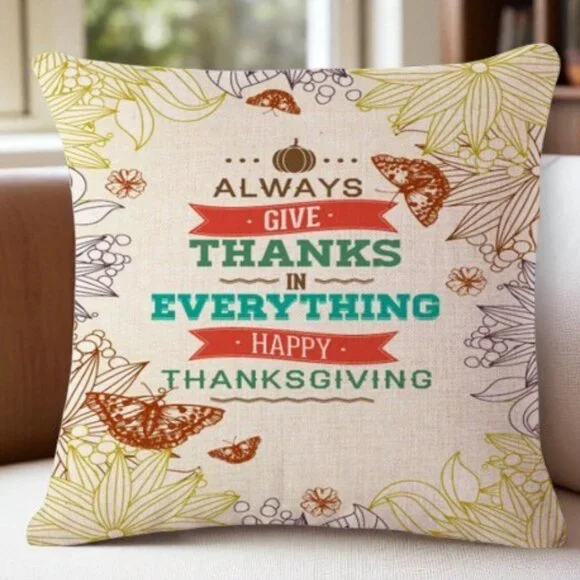 Thanksgiving Pillow Cover Burlap 16