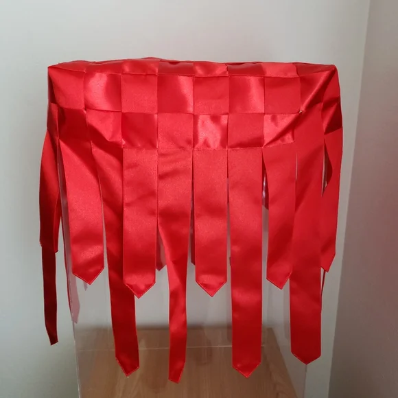 1 Set of 5 Red Satin Ribbon Woven Pedastal or Stool Covering