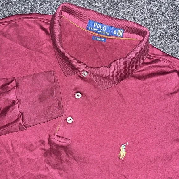 Polo by Ralph Lauren Polo Long‎ Sleeve Polo Shirt Maroon Mens XXL Flesh Pony