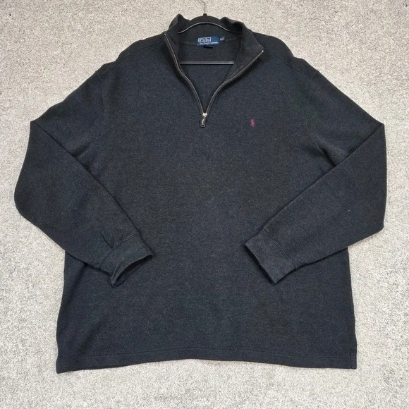 Polo Ralph Lauren Sweater Mens 2XL Dark‎ Gray 1/4 Zip Vintage