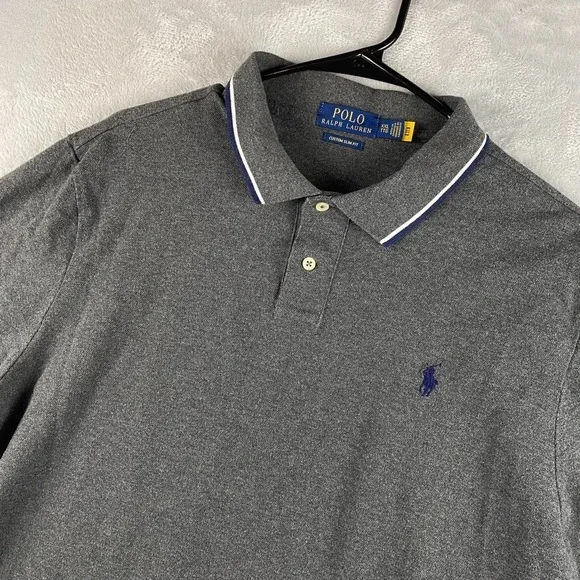 Polo Ralph Lauren Polo Shirt Mens XXL Pique Knit Trim Gray Blue Pony
