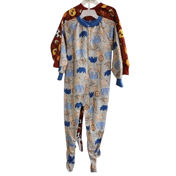 NWT Mon Petit Boys 3T Blanket Sleepers 2pc Winter Cozy Sleepwear Sports Animals