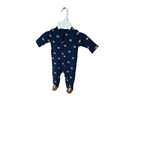 Little Me Baby Boys Navy Blue‎ Football Print Zip Up Footed Sleeper3M