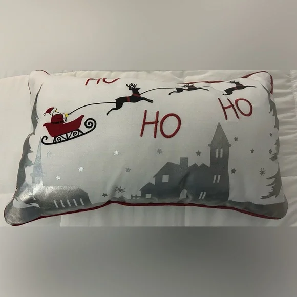 HoHoHo Christmas Pillow•20”x11”•White/Red/Silver/Black