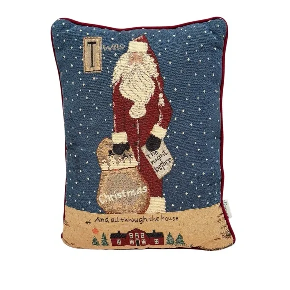 Vintage Riverdale Santa “Twas The Night Before Christmas” Tapestry Throw Pillow
