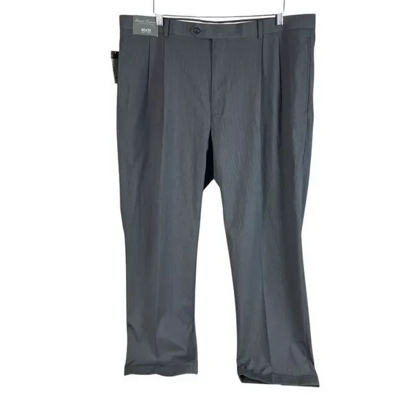 NEW Daniel Cremieux Mens Signature‎ Straight Pleated Dress Pants 40x30 Gray $75