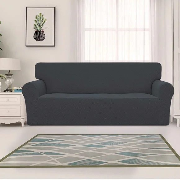 Oversized Sofa Stretch Jacquard Couch Cover Slipcover w Anti-Slip Foam Dark Gray