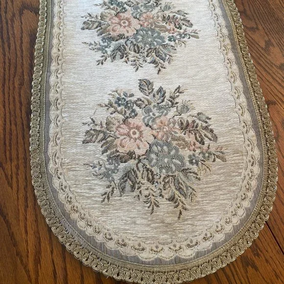 Vintage Ornate Floral Embroidered Table Runner 53