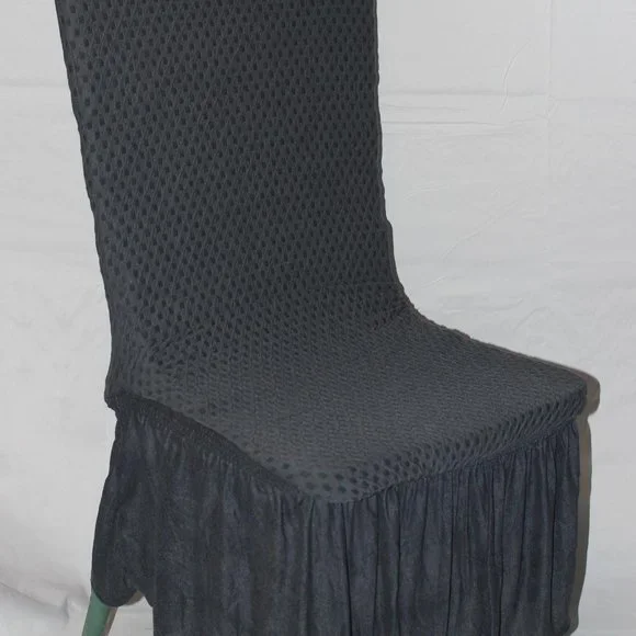 2 “CARTER” STRETCH SLIPCOVERS DINING KITCHEN CHAIR COVERS 11” RUFFLE CHARCOAL