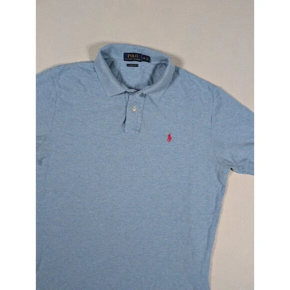 Polo Ralph Lauren Polo Shirt Mens Large Blue Classic Fit Pink Pony Logo Preppy