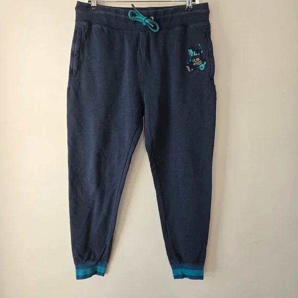 Psycho Bunny Mens Navy Blue Camo Logo Joggers Sweatpants Striped Cuffs Size L