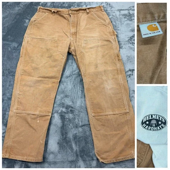 Carhartt‎ USA Union Made Double Knee Pants Fade Distress Brown Canvas Mens 40x30