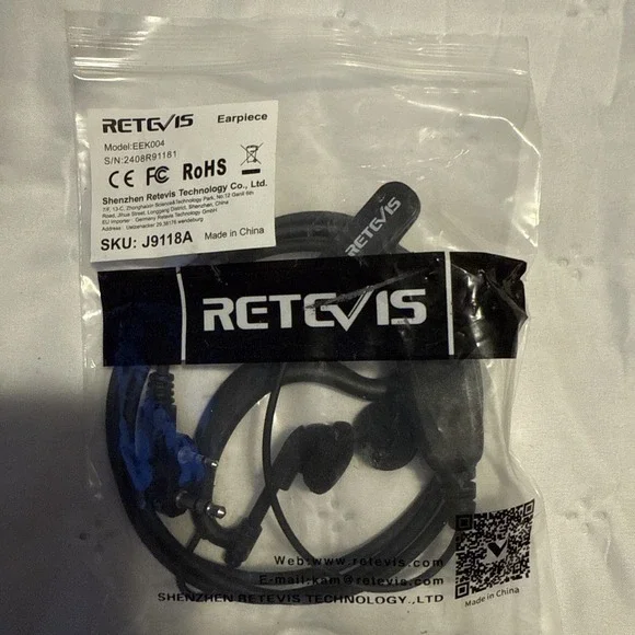 Retevis EEK004‎ 2-Pin Ear hook Earpiece Collar Clip & PTT Buttonblack Security