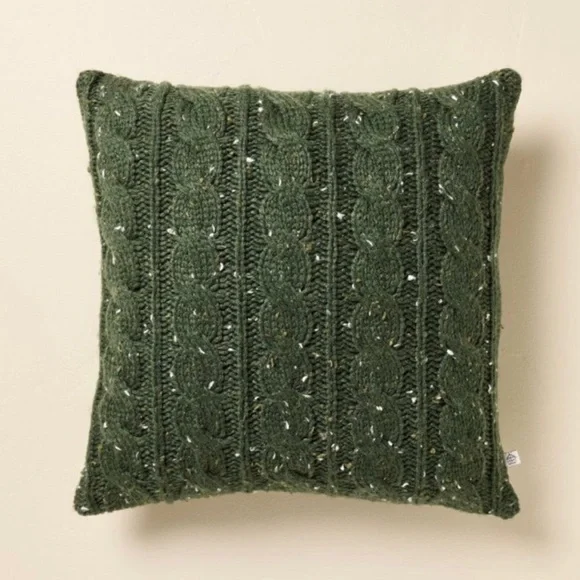 Hearth & Hand with Magnolia Confetti Fleck Cable Knit Square Throw Pillow Green