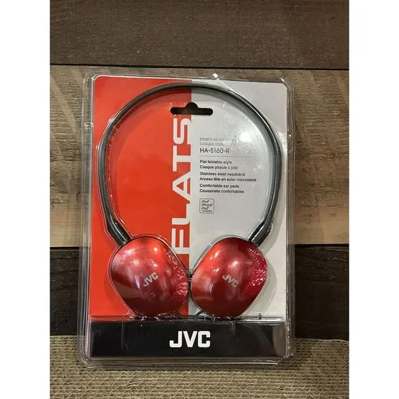 Brand New JVC HA-S160R Flat & Foldable Lightweight On-Ear‎ Stereo Headphones RED
