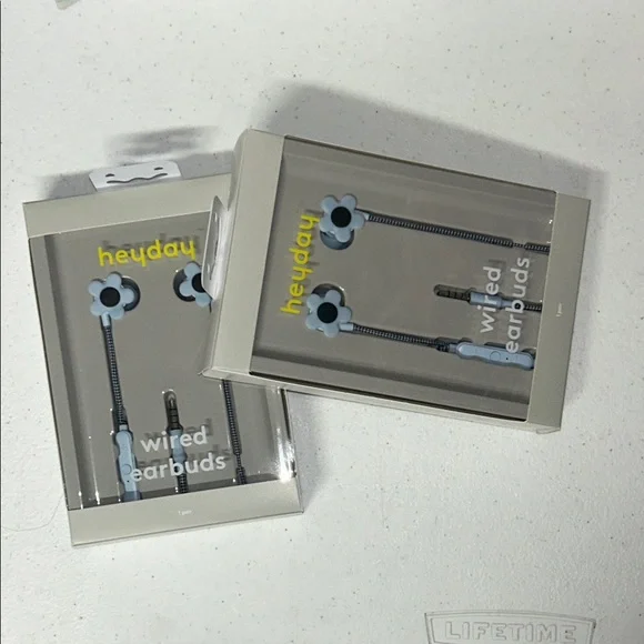 x2 Heyday Wired Earbuds with Blue Floral Accents
