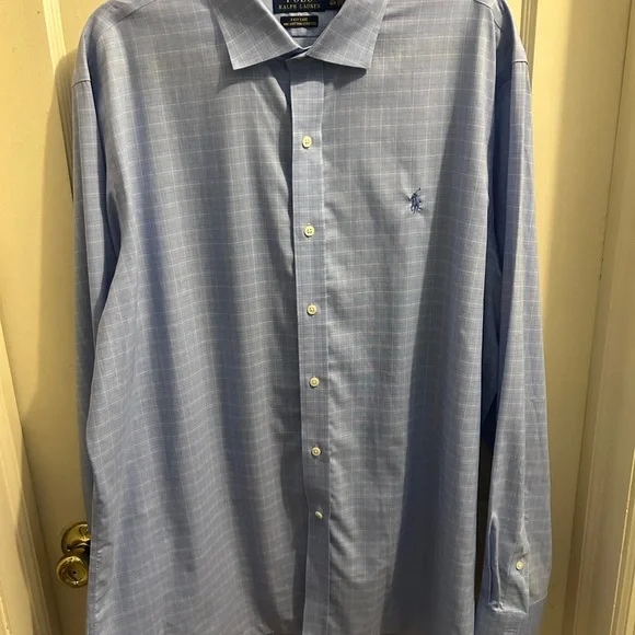 POLO RALPH LAUREN classic blue dress shirt men’s‎ 17 1/2 pony cotton stretch