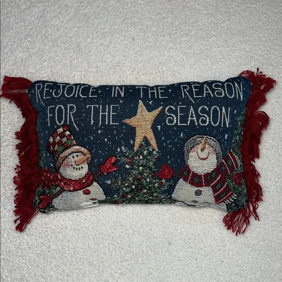 Festive Snowman Holiday Pillow with Red Accents