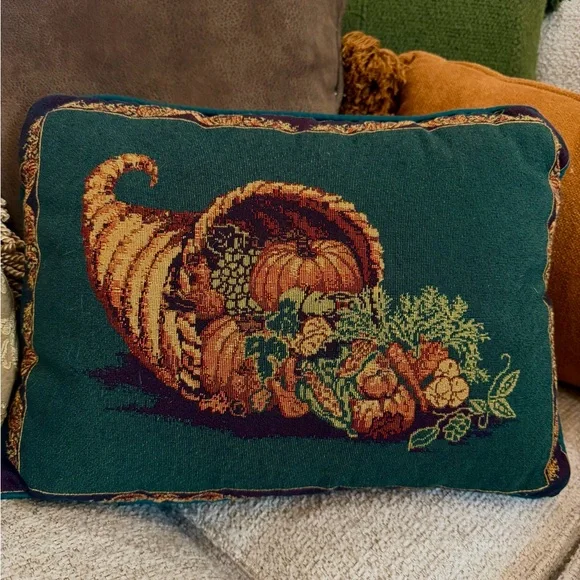 Cornicopia Needle Work Pillow Autumn Scene 17×11