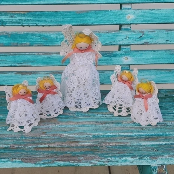 Vintage Angel Christmas Tree Topper and Ornaments